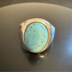 Vintage Men’s Hubbell Glass Stone Signet Ring - Sterling Silver - Size 8.5